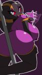  absurd_res anthro areola big_areola big_breasts big_butt big_nipples bottomless breasts butt clothed clothing curvy_figure erisrenatus eyelashes female hi_res inviting legwear mega_banette mega_evolution motion_lines nintendo nipples not_furry pink_eyes pokemon pokemon_(species) pokemorph pole purple_body purple_skin red_sclera skimpy smile solo stripper stripper_pole thick_thighs thigh_highs video_games voluptuous zipper 