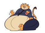  3_toes 4_fingers anthro belly benjamin_clawhauser big_belly brown_body brown_fur brown_nose brown_spots cheetah clothing dessert disney doughnut eating feet felid feline fingers food fur male mammal necktie obese obese_anthro obese_male overweight overweight_anthro overweight_male remmyfox simple_background sitting smile solo spots spotted_body spotted_fur toes white_background yellow_body yellow_fur zootopia 