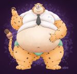  3_toes 4_fingers anthro belly benjamin_clawhauser brown_spots cheetah claws clothing dessert digital_media_(artwork) disney doughnut feet felid feline fingers food fur hi_res holding_food holding_object looking_down male mammal navel overweight overweight_anthro overweight_male smile spots spotted_body spotted_fur standing stompsyeen thick_thighs toes underwear whiskers yellow_body yellow_fur zootopia 
