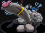 2022 4_toes abs anthro balls big_balls big_muscles big_nipples big_penis claws digital_media_(artwork) erection exclamation_point facial_markings feet fur genital_growth genitals grey_body grey_fur growth head_markings huge_balls huge_penis humanoid_genitalia humanoid_penis hyper hyper_balls hyper_genitalia hyper_penis looking_down male mammal markings mask_(marking) muscular muscular_anthro muscular_male nipples penis penis_growth procyonid puffy_nipples question_mark raccoon sly_cooper sly_cooper_(series) sony_corporation sony_interactive_entertainment sucker_punch_productions toe_claws toes video_games weapon wolfbear303 