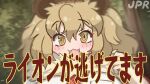  :3 animal_ears big_hair blonde_hair blush brown_hair commentary_request fangs fur_collar kemono_friends lion_(kemono_friends) lion_ears lion_girl multicolored_hair necktie open_mouth photo-referenced plaid_necktie red_necktie shirt short_sleeves t-shirt tanaka_kusao translation_request white_fur white_shirt yellow_eyes 