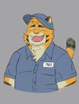  2022 anthro clothing delivery_bear_service felid hat headgear headwear hi_res kamui_shirow kemono male mammal pantherine portrait shirt slightly_chubby solo taiga_(kamui_shirow) tiger topwear 