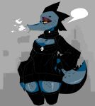  absurd_res alligator alligatorid ankh ankh_necklace anthro bea_santello breasts cigarette cigarette_smoke clothed clothing crocodile crocodilian crocodylid eyeliner eyeshadow female goth hi_res makeup night_in_the_woods reptile scalie smoking solo standing thick_thighs video_games xexeezy 