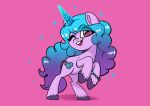  absurd_res blue_hair blue_horn blue_tail bracelet cutie_mark digital_media_(artwork) equid equine female feral fetlocks hair hasbro hi_res hooves horn izzy_moonbow_(mlp) jewelry mammal mlp_g5 my_little_pony one_eye_closed open_mouth open_smile pink_background pink_eyes purple_hooves simple_background smile techycutie unicorn unicorn_horn 