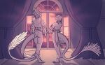  ambiguous_gender anthro artist_name bottomwear clothed clothing crossed_arms curtains duo hi_res kardinaluz mouth_closed pants rear_view restricted_palette shadowwolfhunter sky standing tail_tuft topwear tuft window 