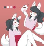  2_tails anthro asian_clothing canid canine clothed clothing east_asian_clothing female fox hi_res japanese_clothing kimono looking_at_another looking_at_viewer mammal mask multi_tail pencil_bolt presenting smile solo twotails_(pencil_bolt) white_body 