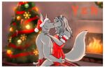  anthro canid canine canis ditaflower domestic_dog duo female fox hi_res kissing love male male/female mammal passionate wolf 