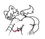  anthro bandage bending_down bent_over big_butt butt domestic_cat felid feline felis female hair hair_over_eye low_res mammal mevka_(artist) nipples one_eye_obstructed pink_nipples solo solo_focus thick_thighs white_body 
