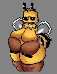  absurd_res angry anthro arthropod bee big_breasts breasts curvy_figure female front_view glistening glistening_body hi_res hymenopteran insect looking_at_viewer microsoft minecraft mojang mouthless simple_background sketchylimesliv solo thick_thighs video_games voluptuous wings xbox_game_studios yellow_body 