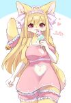  &lt;3 2022 anthro blep blonde_hair blush breasts clothed clothing dessert digital_media_(artwork) domestic_cat dress felid feline felis female female_anthro food fur hair hi_res holding_food holding_ice_cream holding_object ice_cream kemono looking_at_viewer mammal navel_cutout pink_eyes sai_(artist) solo tongue tongue_out white_body white_fur yellow_body yellow_fur 