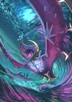  absurdres aurora claws commentary flying glowing glowing_eyes highres king_joe_(neoroto) lunala mantine night no_humans outdoors pokemon pokemon_(creature) signature water water_drop waves 