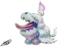  animal_focus commentary_request fang fire flame greavard kaosu_(kaosu0905) no_humans open_mouth pokemon pokemon_(creature) signature simple_background skin_fang solo tongue white_background 