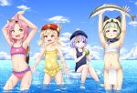  :d alternate_costume animal_ears armpits arms_up bangs barefoot bikini black_scarf blue_one-piece_swimsuit blue_sky blunt_bangs cabbie_hat cat_ears cat_girl cat_tail cloud cloudy_sky clover_print coconut collarbone commentary_request diona_(genshin_impact) drinking_straw drinking_straw_in_mouth fake_animal_ears fish forehead frilled_bikini frilled_one-piece_swimsuit frills fundoshi genshin_impact green_eyes grey_hair groin hair_between_eyes hat hat_feather hat_ornament highres horizon in_water innertube japanese_clothes klee_(genshin_impact) knees_together_feet_apart light_brown_hair long_hair looking_at_another low_ponytail low_twintails navel ocean ofuda old_school_swimsuit one-piece_swimsuit orange_eyes pink_hair purple_eyes purple_hair qiqi_(genshin_impact) raccoon_ears raccoon_hood rena_(riries) sarashi sayu_(genshin_impact) scarf school_swimsuit short_hair shuriken sidelocks sitting sky sleeveless smile stomach swimsuit tail thick_eyebrows twintails weapon wet wet_clothes wet_swimsuit yellow_one-piece_swimsuit 
