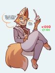  2022 anthro breasts canid canine canis card cheek_tuft clothed clothing diane_foxington dipstick_tail dreamworks facial_tuft female fox fur hi_res hyattlen looking_at_viewer mammal markings necktie orange_body orange_fur playing_card poker_cards smile solo suit tail_markings text the_bad_guys topwear tuft 