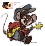  2018 an_american_tail anthro barefoot bottomwear buckteeth clothed clothing colored_sketch don_bluth dutch_(artist) electric_guitar feet fievel_mousekewitz fur guitar hat headgear headwear holding_guitar holding_musical_instrument holding_object jumping male mammal mouse murid murine musical_instrument open_mouth pants paws plucked_string_instrument raised_tail reference_image rodent shirt signature sketch solo string_instrument teeth tongue topwear whiskers wide_eyed 