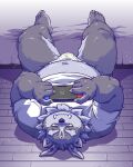  2022 anthro bed belly bulge clothing detailed_background furniture hi_res humanoid_hands kemono lifewonders lying male nintendo nintendo_switch overweight overweight_male shirt solo takagi_kyou tokyo_afterschool_summoners topwear tsathoggua underwear video_games 
