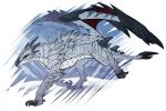  ambiguous_gender beak black_sclera blue_eyes feral full-length_portrait grey_beak grey_body grey_scales kardinaluz membrane_(anatomy) membranous_wings mouth_closed portrait red_wings scales shadowwolfhunter simple_background solo species_request white_body white_scales wings 