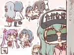  6+girls :d =_= ? aizawa_kazuha annoyed arms_at_sides artist_name assault_lily bangs baseball_cap black_headwear black_thighhighs blue_hair blush bow bowtie braid brown_cardigan brown_hair brown_sailor_collar cardigan chibi closed_eyes commentary_request cropped_torso eye_contact facing_away flower_(symbol) frilled_skirt frills gochisousama_(tanin050) green_eyes grey_hair hair_between_eyes hair_bow hair_ornament hair_ribbon hand_on_another&#039;s_ass hand_up hands_on_hips hat herensuge_girls_academy_school_uniform high_ponytail holding holding_wallet iijima_renka jacket kanba_girls_high_school_uniform kon_kanaho long_sleeves looking_at_another looking_at_viewer looking_over_eyewear looking_to_the_side low_ponytail matsumura_fuuka miniskirt motion_lines multiple_girls multiple_views open_mouth parted_lips peeking_out pink_background pink_ribbon purple_hair purple_ribbon red_bow red_bowtie red_shirt red_skirt ribbon sailor_collar school_uniform serafuku serizawa_chikaru shirt short_hair side-by-side side_braid side_ponytail skirt smile solid_circle_eyes standing standing_on_one_leg sunglasses sweat tearing_up thighhighs toki_kureha translated trembling two-tone_background v-shaped_eyebrows walking wallet wavy_mouth white_background white_bow white_jacket white_thighhighs yuri zettai_ryouiki 