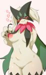  &lt;3 anthro blush breasts featureless_crotch female green_body hi_res looking_at_viewer meowscarada nintendo nipples pokemon pokemon_(species) purple_eyes simple_background solo video_games 