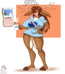  absurd_res annoyed anthro antlers bell big_breasts blue_eyes bottomless breasts brown_hair calendar candy candy_cane capreoline cervid clothed clothing collar container cup dessert ellipsis english_text female food gingerbread_man hair hair_over_eye hand_on_hip hi_res holding_cup holding_object hooved_toes horn huge_breasts mammal multicolored_body nipple_outline one_eye_obstructed profanity red_nose reindeer rudolph_the_red-nosed_reindeer rudolpha_(zp92) shirt solo text topwear two_tone_body zp92 