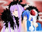  2boys blue_hair feathers flower kaito kamui_gakupo multiple_boys purple_hair scarf vocaloid 