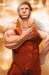  bara brown_hair gradient gradient_background male male_focus muscle solo 