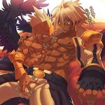  2boys breast_sucking breasts dark_skin male male_focus multiple_boys nipple_sucking nipples white_hair wings yaoi 