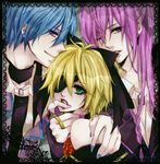  blonde_hair blue_hair imitation_black imitation_black_(vocaloid) kagamine_len kaito kamui_gakupo lipstick makeup nail_polish painted_nails purple_hair vocaloid 