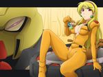  blonde_hair breasts gedlav gundam hairband haro katejina_loos katochin miniboy open_clothes open_shirt pilot_suit red_eyes shirt uso_evin victory_gundam 