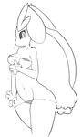  animal_ears bikini breasts clothed clothing erect_nipples female furry large_breasts lopunny lowleg lowleg_panties micro_bikini monochrome nintendo panties pok&#233;mon pok&#233;morph pokemon simple_background sindoll skimpy solo swimsuit underwear video_games white_background 