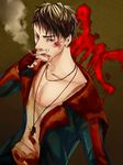  black_hair blood bruise capcom cigarette dante dante_(dmc:_devil_may_cry) devil_may_cry dmc:_devil_may_cry injury jewelry male male_focus necklace red_eyes smoking 