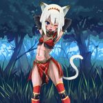  animal_ears blue_eyes cat_ears cat_tail catgirl face_paint facepaint final_fantasy final_fantasy_xi flat_chest headband highres himajin hips mithra nekomimi skirt tail thick_thighs thighs wide_hips wink 