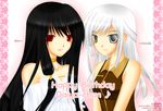  2girls black_hair dress dresses females hisuri_rii lace multiple_girls red_eyes white_hair 