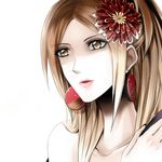  bare_shoulders bird_(pixiv721118) brown_eyes brown_hair earrings female hair_ornament jewelry kaihime long_hair sengoku_musou sengoku_musou_3 solo white_background 