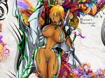  armor arrancar bleach blonde_hair breasts dark_skin espada flower flowers golden_hair green_eyes hollow huge_breasts natsu_(ooo-ooo) one_wing photoshop resurreccion single_wing tattoo tia_harribel tier_harribel wallpaper wings 