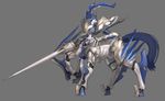  centaur knight lance mecha no_humans polearm ran'ou_(tamago_no_kimi) robot simple_background solo spear weapon white_knight 