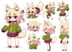  :o all_fours anger_vein animal_ear_fluff animal_ears arms_up bangs bell bell_collar blonde_hair blush brown_collar chestnut_mouth closed_eyes collar commentary_request covered_mouth ears_down eighth_note eyebrows_visible_through_hair facing_away flying_sweatdrops fox_ears fox_girl fox_tail green_shirt hair_between_eyes hair_bun hair_ornament hands_up jingle_bell kemomimi-chan_(naga_u) leaning_forward long_hair long_sleeves looking_at_viewer multiple_views musical_note naga_u open_mouth orange_neckwear original parted_lips pleated_skirt profile purple_skirt red_eyes red_footwear ribbon-trimmed_legwear ribbon_trim sailor_collar shirt sidelocks skirt sleeves_past_fingers sleeves_past_wrists sparkle standing tail thighhighs v-shaped_eyebrows wavy_mouth white_legwear white_sailor_collar 