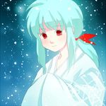  female gradient gradient_background green_hair japanese_clothes kimono long_hair lowres nagisa404 ponytail red_eyes snow solo yu_yu_hakusho yukina_(yu_yu_hakusho) yuu_yuu_hakusho 