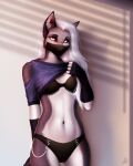 anthro bra canid canid_demon canine clothed clothing collar demon female flannel hellhound helluva_boss hi_res inner_ear_fluff legwear lingerie looking_at_viewer loona_(helluva_boss) mammal open_clothing open_shirt open_topwear panties plaid red_sclera rrrs shirt soft_abs solo spiked_collar spikes thigh_highs topwear tuft underwear 