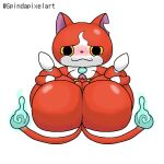  1:1 2022 2_tails anthro axoarts balls big_butt biped black_eyes blush butt flaccid genitals glans holding_legs_up huge_butt huge_thighs humanoid_genitalia humanoid_penis jibanyan lying male multi_tail multicolored_body nude on_back penis presenting presenting_hindquarters rear_view red_body short_stack simple_background solo thick_thighs two_tone_body video_games white_background white_body yellow_sclera yo-kai_watch 