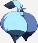  absurd_res ambiguous_gender anthro atsuineko blue_body blue_hair blue_sclera bottom_heavy crossed_arms dipstick_tail eeveelution frown generation_4_pokemon glaceon gloves_(marking) hair half-closed_eyes hi_res huge_thighs hyper hyper_hips hyper_thighs leg_markings markings narrowed_eyes nintendo nude pokemon pokemon_(species) socks_(marking) solo tail_markings thick_thighs video_games white_eyes wide_hips 