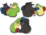  2020 alligator alligatorid anthro black_body boxing_gloves brok_(character) brok_the_investigator clothing crocodilian duo fight glassesgator green_body handwear hi_res male mammal punch reptile scalie simple_background slightly_chubby suid suina sus_(pig) video_games wild_boar 