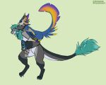  absurd_res anthro asher_sterling avali carrying claws duo eyes_closed feathered_wings feathers female happy hi_res horn male piggyback renyu_kosente sadkoinu simple_background tail_feathers tail_fluff wickerbeast wings 