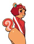  animal_crossing anthro beady_eyes big_butt black_eyes blush bottomless breasts brown_body brown_fur buckteeth butt clothed clothing eyelashes female fur hair hazel_(animal_crossing) hi_res looking_at_viewer lovetopullmicke mammal nintendo red_clothing red_hair red_topwear rodent rosy_cheeks sciurid short_hair side_butt simple_background solo teeth thick_thighs topwear tree_squirrel video_games white_background wide_hips zipper 