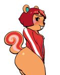  absurd_res animal_crossing anthro beady_eyes big_butt black_eyes blush bottomless breasts brown_body brown_fur buckteeth butt clothed clothing eyelashes female fur hair hazel_(animal_crossing) hi_res looking_at_viewer lovetopullmicke mammal nintendo red_clothing red_hair red_topwear rodent rosy_cheeks sciurid short_hair side_butt simple_background solo teeth thick_thighs topwear tree_squirrel video_games white_background wide_hips zipper 