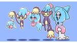  :&gt; :o aipom ambipom carrying commentary evolutionary_line fukidashi_cotton hatenna hatterene hattrem highres no_humans pokemon pokemon_(creature) prehensile_tail shadow smile tail trait_connection 