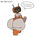  1:1 2022 axoarts big_butt big_penis biped blush butt dialogue english_text erection for_a_head genitals glans grey_body huge_butt huge_penis humanoid_genitalia humanoid_penis looking_at_viewer looking_back looking_back_at_viewer machine male multicolored_body object_head orange_body penis presenting presenting_hindquarters robot screen screen_face screen_head simple_background solo speech_bubble talking_to_viewer television text tv_head two_tone_body unknown_character white_background 