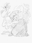  animal_focus breathing_fire commentary_request cyndaquil evolutionary_line fangs fire from_behind greyscale hands_up heart highres hisuian_typhlosion looking_at_viewer looking_back looking_to_the_side lying monochrome munna_(pixiv_4032814) no_humans on_stomach open_mouth own_hands_together partial_commentary pokemon pokemon_(creature) quilava red_eyes simple_background sketch spot_color standing traditional_media white_background 