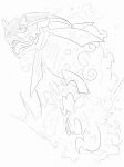  animal_focus basculegion commentary_request fangs fish from_side full_body greyscale half-closed_eyes highres jumping monochrome munna_(pixiv_4032814) no_humans open_mouth partial_commentary pokemon pokemon_(creature) sketch solo traditional_media water white_background 