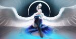  2022 anthro avian bird blue_eyes breasts clothed clothing digital_media_(artwork) eyebrows eyelashes feathered_wings feathers feet female hi_res safiru solo toes white_body white_feathers wings 